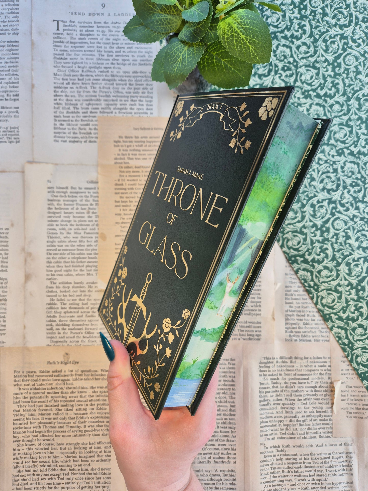 Throne of Glass Leather Rebind with Watercolour Edges